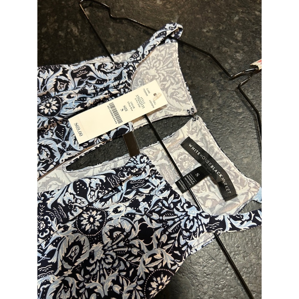 White House Black Market Blue Damask Tiered Halter Top NWT Size S - Picture 5 of 8